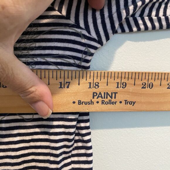 Coldwater Creek Top M Navy White Striped Mixed Media‎ Sequin 3D - Picture 9 of 11